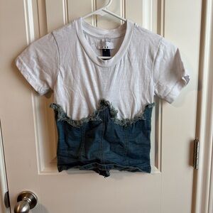 Thrill White and Blue Crop Top with Denim